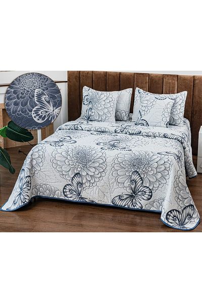 trendyhome Double Bed Quilt, Cotton with Lining, 5 Pieces, Butterflies, Blue/White, PT24086
