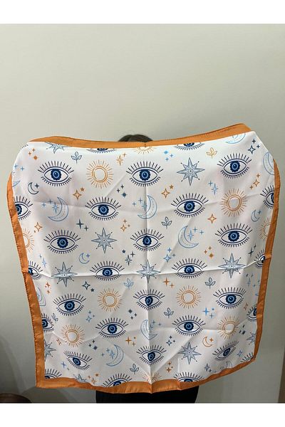 sema aksesuar Evil Eye Beaded Eye Patterned Bandana - Sun Moon Star Patterned Rayon Fabric Scarf Gift