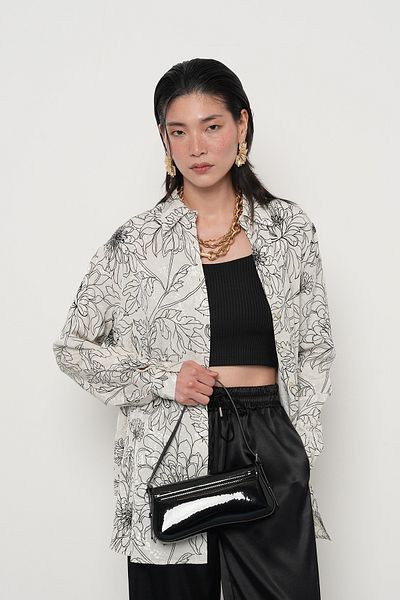 Orfeo Negro Cămașă JACQUARD DE MĂRIME MARE CU MOLȚI DE FLORI ALB-NEGRE DE FEMEI