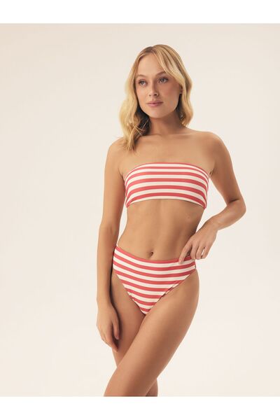 Bloovii Bikini Bottom Classic Brief with Medium Waist Striped Matte Retro Style | Malibu