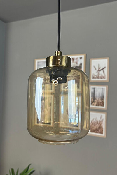 Bamyum Diona Cam Bal Rengi Tekli Avize Küçük Plafonyer Başlık Retro Sarkıt La...