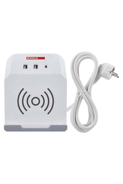 EMOŞ Cube extension cable, 2m, 2 USB-A USB-C, Qi, white, Emos, Emos