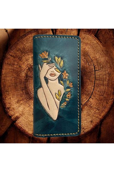 DERİONLİNE Embossed Hand Painting Natural Leather Women's Wallet – Hand Sewing, Artistic Design