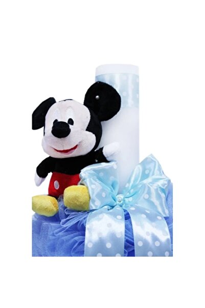 OEM Lumânare de botez, tul și pluș, Mickey Mouse, 35x5cm, albastru deschis