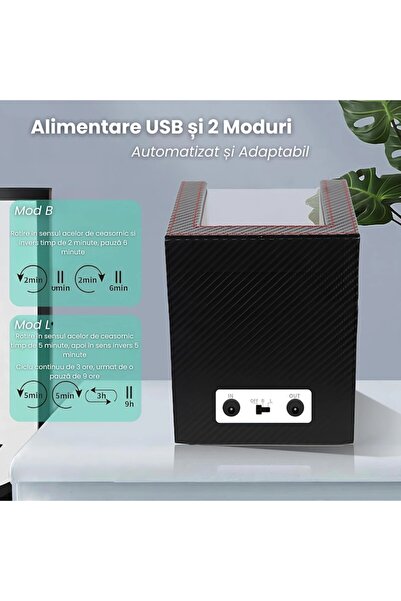 SMART GADGETS C&A Cutie de ceas rotativă automată, afișaj premium, două sloturi, alimentare dublă, silențioasă.