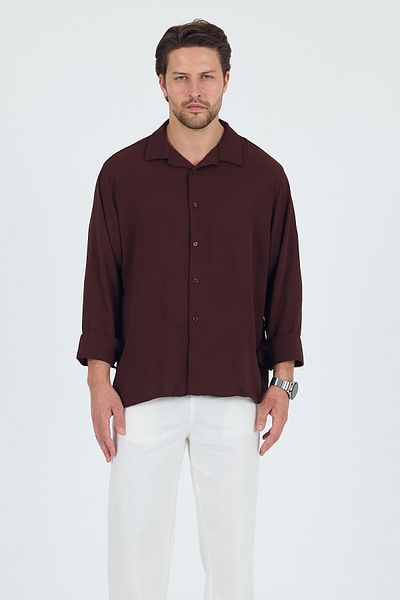 Trn JNS Tokyo Brown Summer Aerobin Linen Textured Comfortable Fit Oversize Men's Shirt