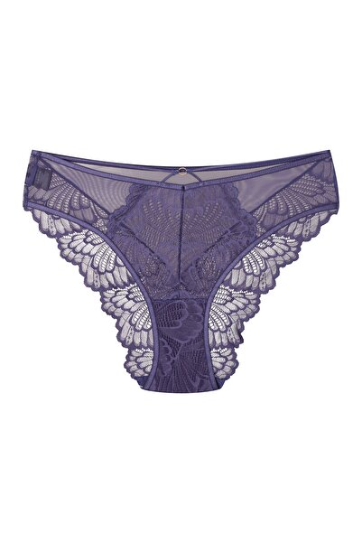 ESOTIQ Chiloți brazilieni pentru femei, cu talie înaltă, cu dantelă florală și bretele decorative din plasă | Bari