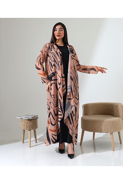 Fi'l Arz Fashion Shawl Collar Patterned Chiffon Cardigan