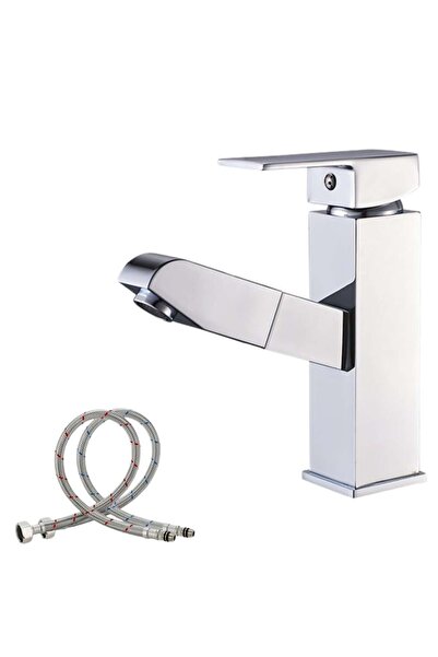 SMART GADGETS C&A Baterie de lavoar pentru baie cu cioc extractibil, mâner unic, design minimalist, oțel inoxidabil.