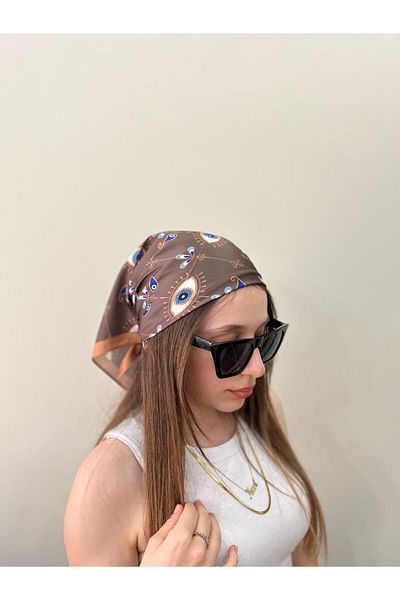 sema aksesuar Evil Eye Beaded Eye Patterned Bandana - Sun Moon Star Patterned Rayon Fabric Scarf Gift
