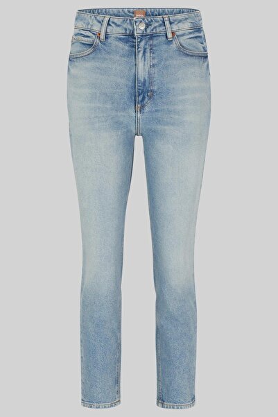 BOSS Kadın Regular Fit Yüksek Belli Kısa Jean Pantolon Mavi 461