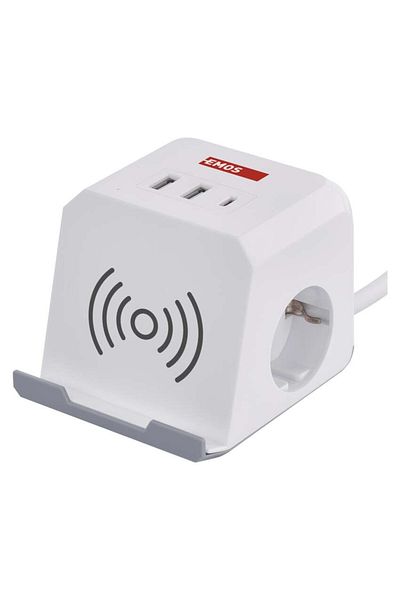 EMOŞ Cube extension cable, 2m, 2 USB-A USB-C, Qi, white, Emos, Emos