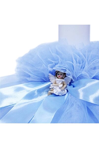 OEM Lumânare de botez, tul, înger din rășină, 30x5cm, albastru deschis