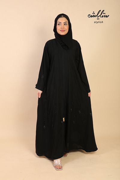 Stylish Black abaya decorated with embroidery on the sleeves and bottom