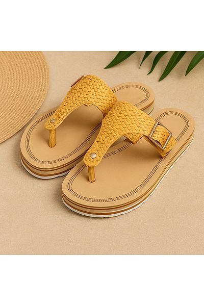 Perletti Women's Slippers – Wedge Flip-Flop 4cm, with platform and braided texture, 40 EU
