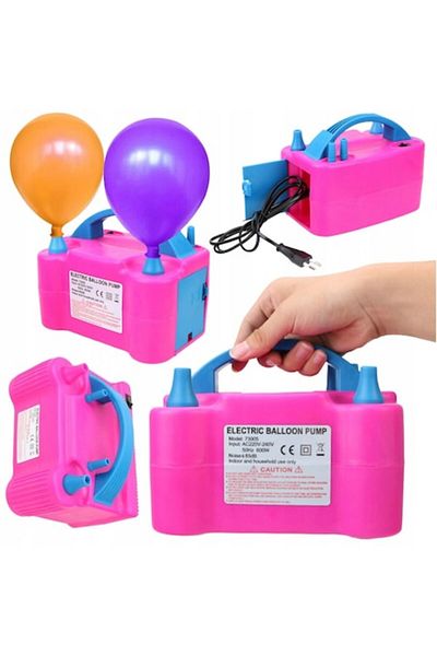 OEM Electric Balloon Inflator Pump with 2 Nozzles, Pink and Blue, 18x13x15.3cm
