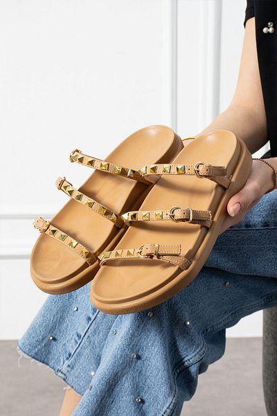 KOTAN Papuci eleganti de damă cu cataramă cu detalii de piatră – Accesorii de culoare aurie de nurcă