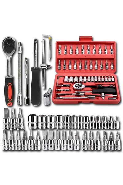 Edibazzar Tool Kit, Steel Sockets, Plastic Case, Edibazzar, 46 Pieces