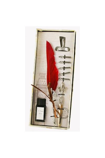 BLA BLA FOAM Set Red Feather Pen – 9 Pieces, Vintage, Premium Writing Instrument Gift