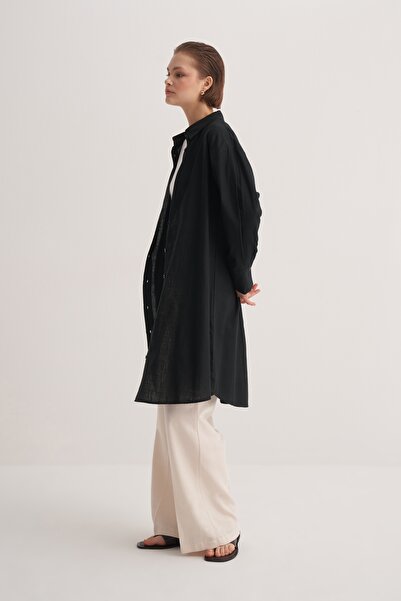 EBU Prive Women's Organic Cotton Long Basic Shirt Black