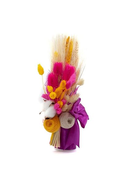 OEM Baptism Candle, Dried Flowers and Cotton, 35x5cm, Yellow-Cyclamen