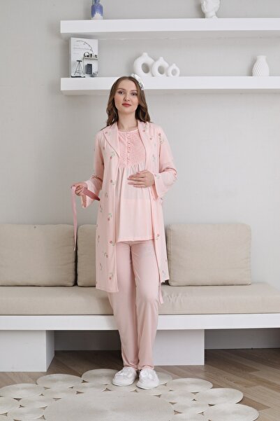 ERDENİZ TEKSTİL طقم بيجامة للأمهات الحوامل بأكمام قصيرة مع نقشة زهور مكونة من...