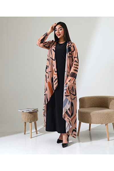 Fi'l Arz Fashion Shawl Collar Patterned Chiffon Cardigan