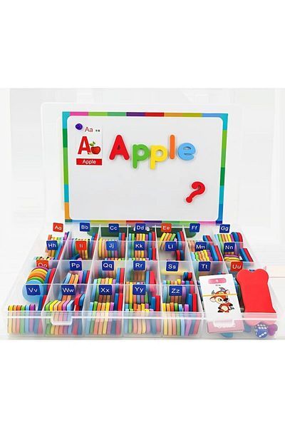 SMART GADGETS C&A Set Educativ Engleza Copii, 270 Piese, Tabla Magnetica Dubla, Litere Mari si Mici, Cartonase Ilustra
