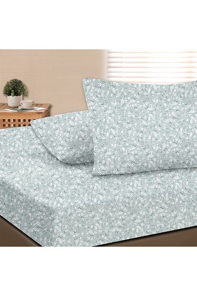 Evim طقم ملاءات مزدوجة من Dalya مصنوعة من القطن بنسبة 100% باللون الأزرق - 180x200+30 سم