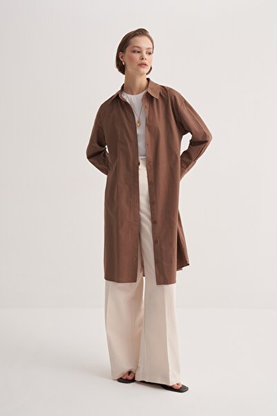 EBU Prive Women's Organic Cotton Long Basic Shirt Brown