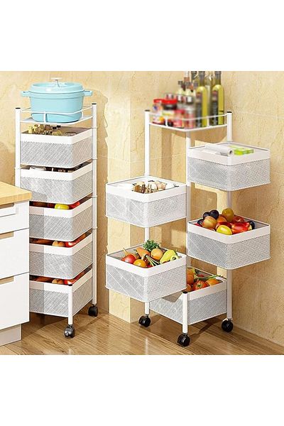 Choice 5-Tier Square Iron Vegetable Basket with Top Shelf, White
