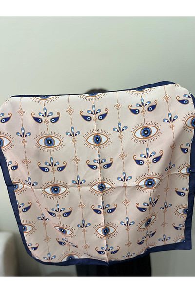 sema aksesuar Evil Eye Beaded Eye Patterned Bandana - Sun Moon Star Patterned Rayon Fabric Scarf Gift