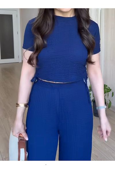 NESLİHAN KOCA BOUTİQUE Side Rolled Crop Pants Set