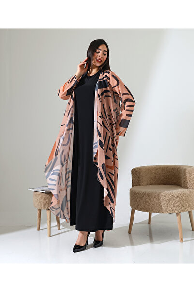 Fi'l Arz Fashion Shawl Collar Patterned Chiffon Cardigan