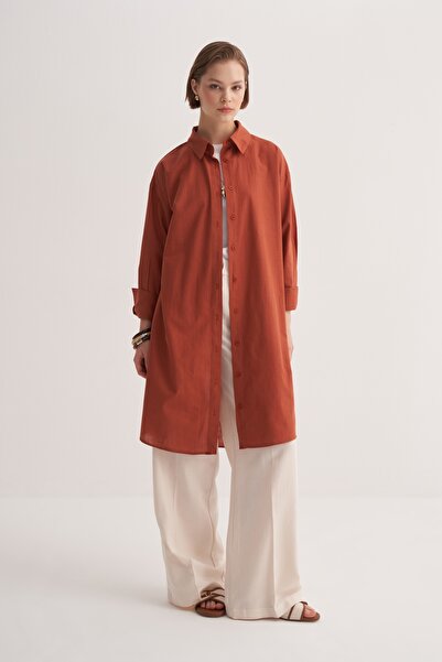 EBU Prive Women's Organic Cotton Long Basic Shirt Tile