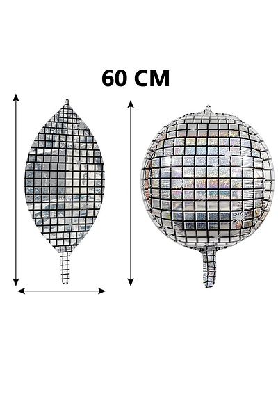 Parti dolabı 60X60 cm 4D Disco Ball Foil Balloon Hologram Printing Silver Disco Ball Balloon 1Pcs New Year Retro