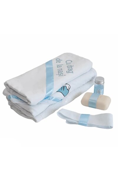 OEM Trusou Botez Baieti, 6 piese, 'Cu drag de la Nasi', Baby Mickey, Alb-Albastru Deschis