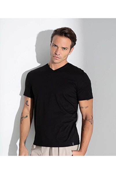 Aydoğan Ανδρικό μπλουζάκι Basic V-Neck 4 Pack Μαύρο-Λευκό-Καπνιστό-Μπεζ