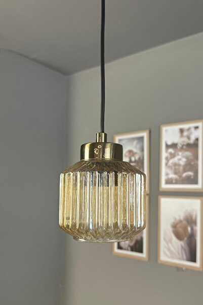 Bamyum Jerno Cam Bal Rengi Tekli Avize Küçük Plafonyer Başlık Retro Sarkıt Lamba Salon Aydınlatma