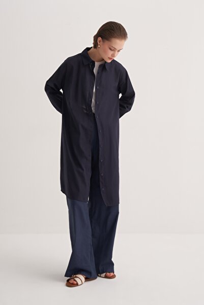 EBU Prive Жіноча органічна бавовняна довга базова сорочка, синя