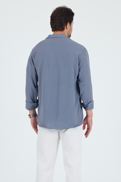 Trn JNS Berlin Gray Summer Aerobin Linen Textured Comfortable Fit Oversize Men's Shirt