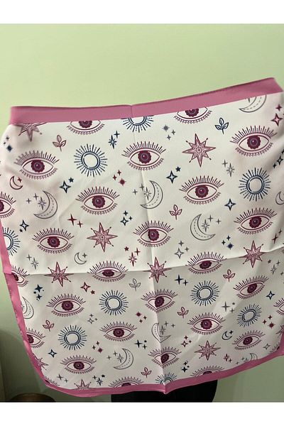 sema aksesuar Evil Eye Beaded Eye Patterned Bandana - Sun Moon Star Patterned Rayon Fabric Scarf Gift