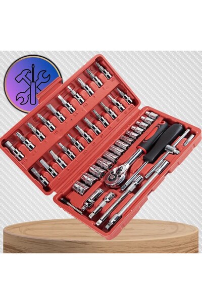Edibazzar Tool Kit, Steel Sockets, Plastic Case, Edibazzar, 46 Pieces