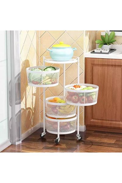 Choice 4-Tier Round Iron Vegetable Basket, White