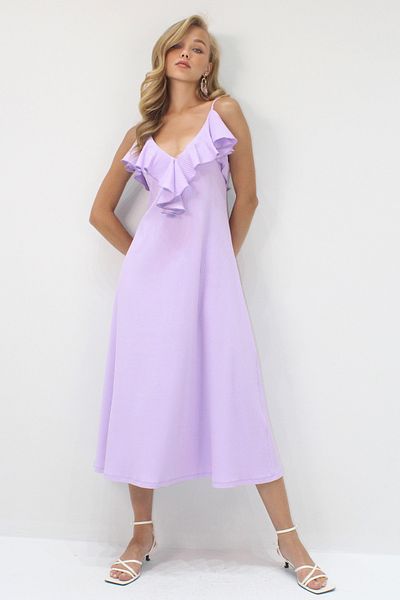 VAGGON Rochie de damă cu guler liliac cu bretele cu volan Prmx14239