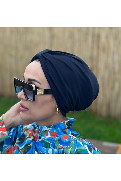 MASSMİZO Navy Blue Women's Fully Covered Hijab Outer Bonnet