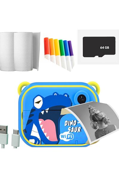 SMART GADGETS C&A Aparat Foto Copii, Printare Instant, HD 1080P, Wifi, Card Memorie 64 GB, 2 Role Termice, Ecran IPS,
