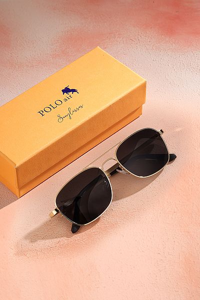 Polo Air Polarized Light Frame Spring Handle Unisex Sunglasses Gold Black Color Plg-2103C4