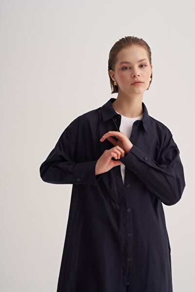 EBU Prive Жіноча органічна бавовняна довга базова сорочка, синя