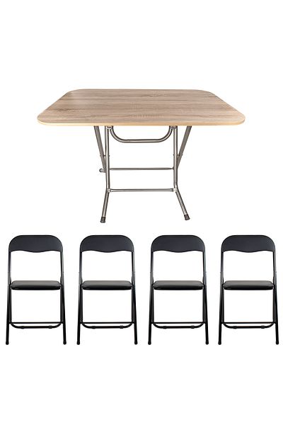 Z-Tools Folding table with MDF top, dimensions 70x120x73 cm + 4 x folding kitchen chairs ZLN2531_STEJAR_4S